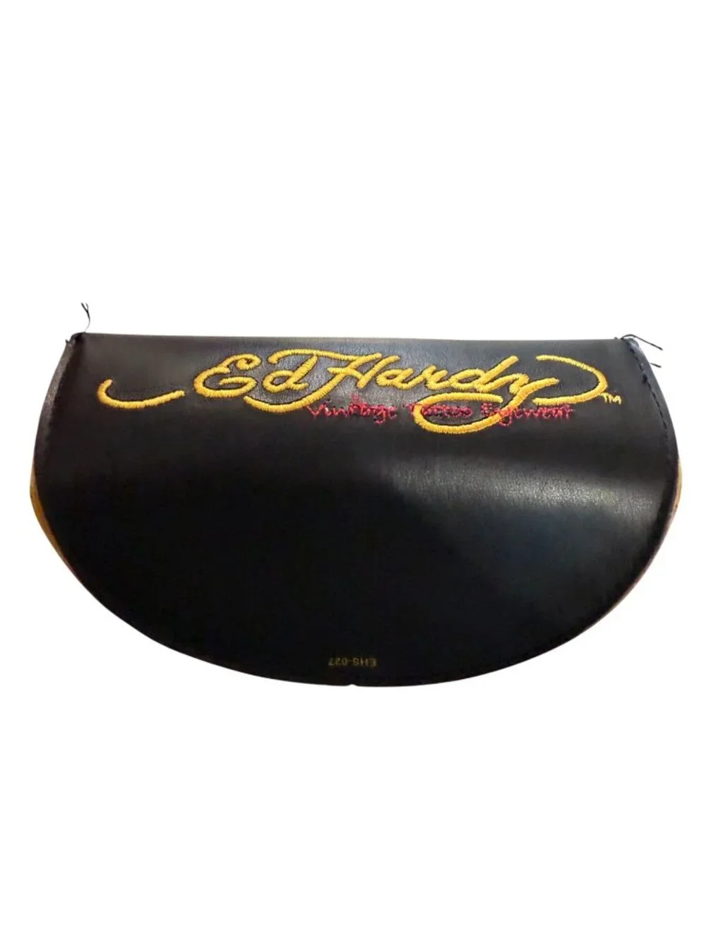 Ed Hardy Vintage Tattoo-Inspired Black Leather Glasses Case  Embroidered Rose &
